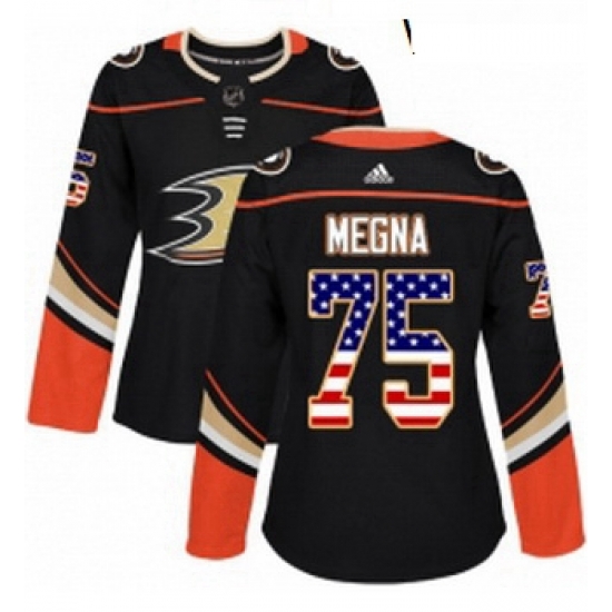 Womens Adidas Anaheim Ducks 75 Jaycob Megna Authentic Black USA Flag Fashion NHL Jersey Womens Adidas Anaheim Ducks 75 Jaycob Megna Authentic Black USA Flag Fashion NHL Jersey
