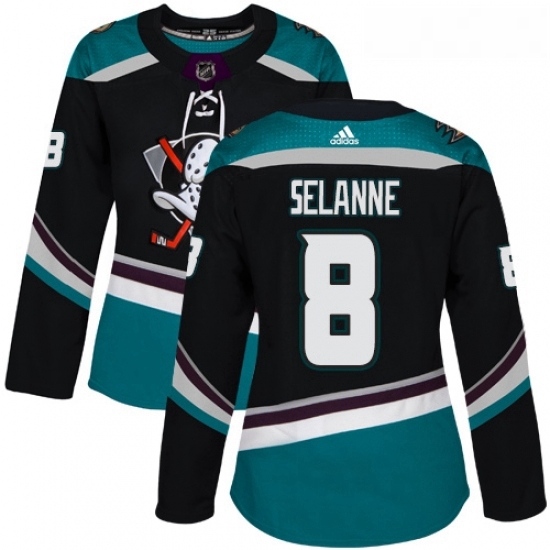 Womens Adidas Anaheim Ducks 8 Teemu Selanne Authentic Black Teal Third NHL Jersey Womens Adidas Anaheim Ducks 8 Teemu Selanne Authentic Black Teal Third NHL Jersey