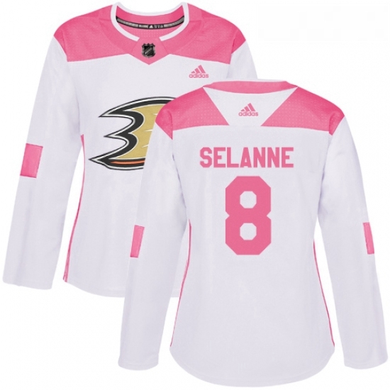 Womens Adidas Anaheim Ducks 8 Teemu Selanne Authentic WhitePink Fashion NHL Jersey Womens Adidas Anaheim Ducks 8 Teemu Selanne Authentic WhitePink Fashion NHL Jersey