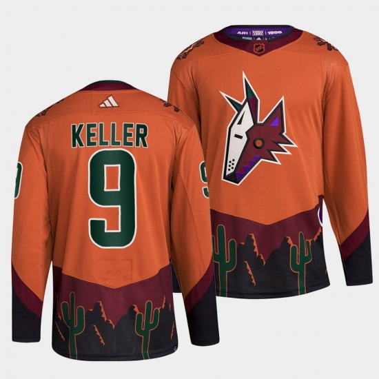 Men Arizona Coyotes 9 Clayton Keller Orange 2022 23 Reverse Retro Stitched Jersey Men Arizona Coyotes 9 Clayton Keller Orange 2022 23 Reverse Retro Stitched Jersey