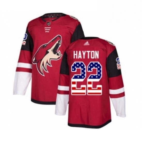 Mens Adidas Arizona Coyotes 22 Barrett Hayton Authentic Red USA Flag Fashion NHL Jerse Mens Adidas Arizona Coyotes 22 Barrett Hayton Authentic Red USA Flag Fashion NHL Jerse