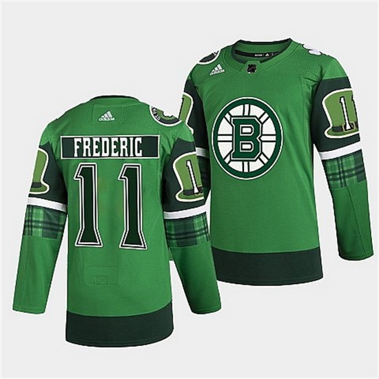 Men Boston Bruins 11 Trent Frederic 2022 Green St Patricks Day Warm Up Stitched jersey Men Boston Bruins 11 Trent Frederic 2022 Green St Patricks Day Warm Up Stitched jersey