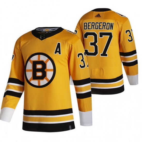 Men Boston Bruins 37 Patrice Bergeron Yellow Adidas 2020 21 Reverse Retro Alternate NHL Jersey Men Boston Bruins 37 Patrice Bergeron Yellow Adidas 2020 21 Reverse Retro Alternate NHL Jersey