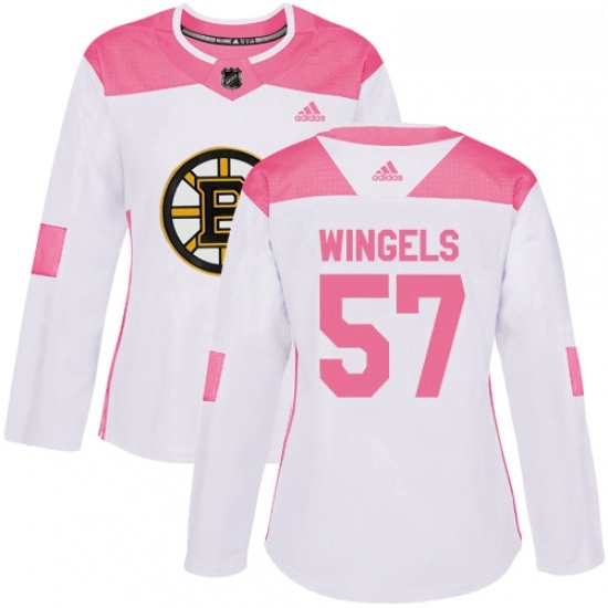 Womens Adidas Boston Bruins 57 Tommy Wingels Authentic White Pink Fashion NHL Jersey Womens Adidas Boston Bruins 57 Tommy Wingels Authentic White Pink Fashion NHL Jersey