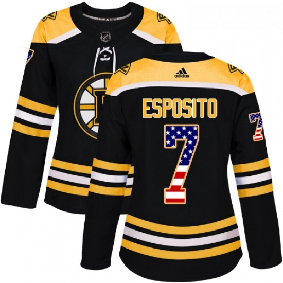 Womens Adidas Boston Bruins 7 Phil Esposito Authentic Black USA Flag Fashion NHL Jersey Womens Adidas Boston Bruins 7 Phil Esposito Authentic Black USA Flag Fashion NHL Jersey