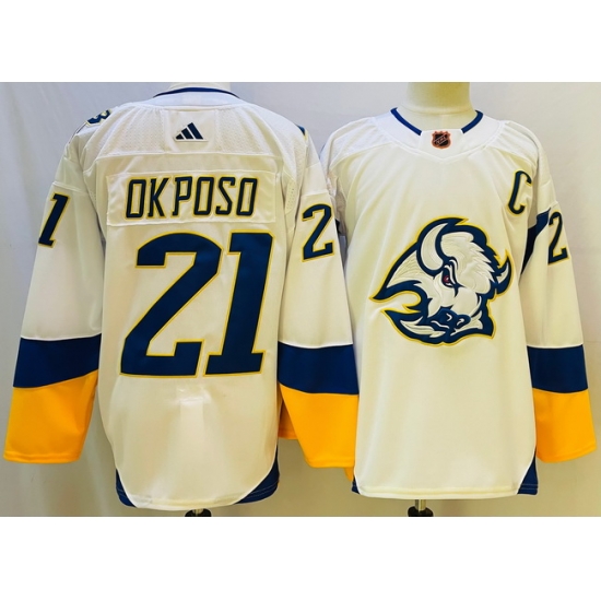 Men Buffalo Sabres 21 Kyle Okposo White 2022 23 Reverse Retro Stitched Jersey Men Buffalo Sabres 21 Kyle Okposo White 2022 23 Reverse Retro Stitched Jersey