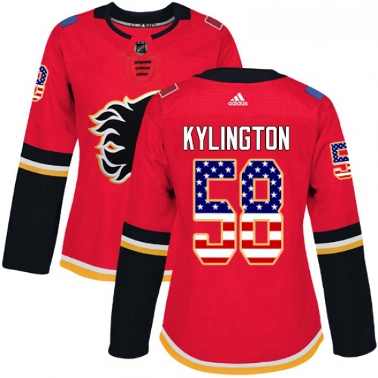 Womens Adidas Calgary Flames 58 Oliver Kylington Authentic Red USA Flag Fashion NHL Jersey Womens Adidas Calgary Flames 58 Oliver Kylington Authentic Red USA Flag Fashion NHL Jersey