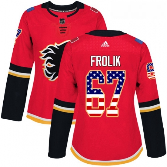 Womens Adidas Calgary Flames 67 Michael Frolik Authentic Red USA Flag Fashion NHL Jersey Womens Adidas Calgary Flames 67 Michael Frolik Authentic Red USA Flag Fashion NHL Jersey