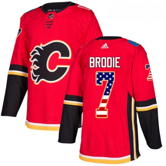 Youth Adidas Calgary Flames 7 TJ Brodie Authentic Red USA Flag Fashion NHL Jersey Youth Adidas Calgary Flames 7 TJ Brodie Authentic Red USA Flag Fashion NHL Jersey