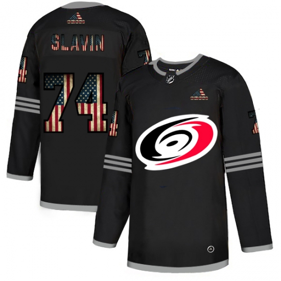 Men Carolina Hurricanes 74 Jaccob Slavin Black USA Flag Fashion Adidas Jersey Men Carolina Hurricanes 74 Jaccob Slavin Black USA Flag Fashion Adidas Jersey