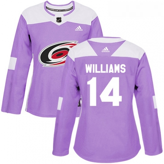 Womens Adidas Carolina Hurricanes 14 Justin Williams Authentic Purple Fights Cancer Practice NHL Jersey Womens Adidas Carolina Hurricanes 14 Justin Williams Authentic Purple Fights Cancer Practice NHL Jersey