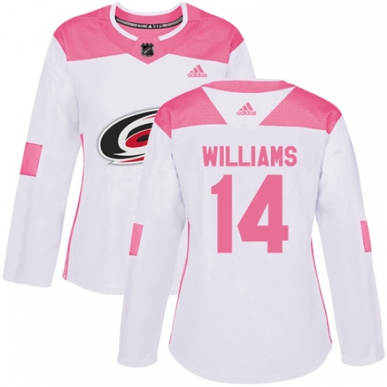 Womens Adidas Carolina Hurricanes 14 Justin Williams Authentic WhitePink Fashion NHL Jersey Womens Adidas Carolina Hurricanes 14 Justin Williams Authentic WhitePink Fashion NHL Jersey