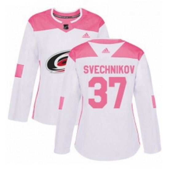 Womens Adidas Carolina Hurricanes 37 Andrei Svechnikov Authentic White Pink Fashion NHL Jersey Womens Adidas Carolina Hurricanes 37 Andrei Svechnikov Authentic White Pink Fashion NHL Jersey