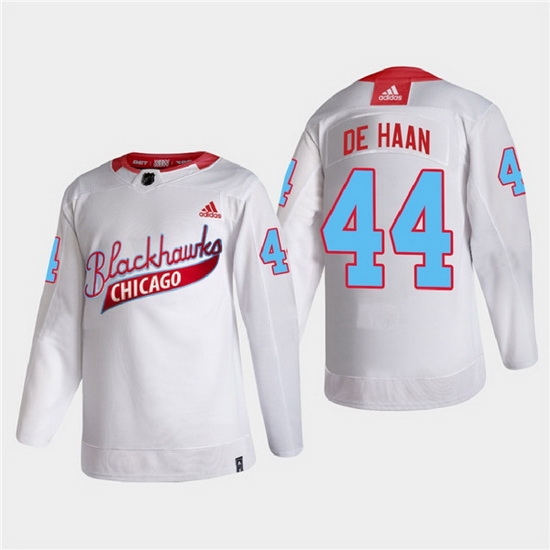 Men Chicago Blackhawks 44 Calvin De Haan 2022 Community Night White Stitched jersey Men Chicago Blackhawks 44 Calvin De Haan 2022 Community Night White Stitched jersey