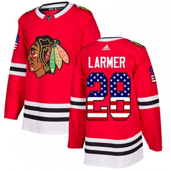 Mens Adidas Chicago Blackhawks 28 Steve Larmer Authentic Red USA Flag Fashion NHL Jersey Mens Adidas Chicago Blackhawks 28 Steve Larmer Authentic Red USA Flag Fashion NHL Jersey