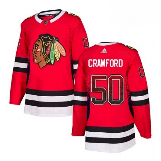 Mens Adidas Chicago Blackhawks 50 Corey Crawford Authentic Red Drift Fashion NHL Jersey 