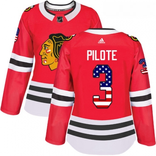 Womens Adidas Chicago Blackhawks 3 Pierre Pilote Authentic Red USA Flag Fashion NHL Jersey Womens Adidas Chicago Blackhawks 3 Pierre Pilote Authentic Red USA Flag Fashion NHL Jersey