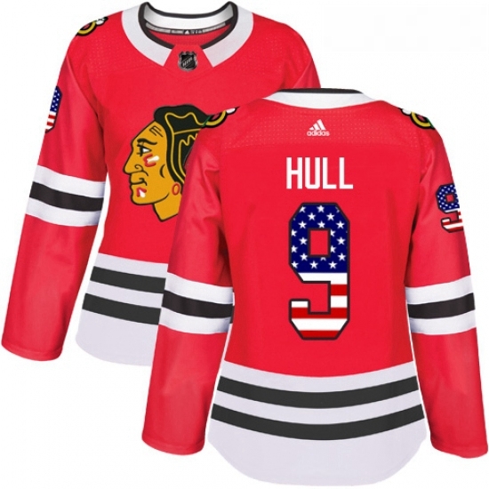 Womens Adidas Chicago Blackhawks 9 Bobby Hull Authentic Red USA Flag Fashion NHL Jersey Womens Adidas Chicago Blackhawks 9 Bobby Hull Authentic Red USA Flag Fashion NHL Jersey