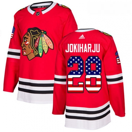Youth Adidas Chicago Blackhawks 28 Henri Jokiharju Authentic Red USA Flag Fashion NHL Jersey Youth Adidas Chicago Blackhawks 28 Henri Jokiharju Authentic Red USA Flag Fashion NHL Jersey