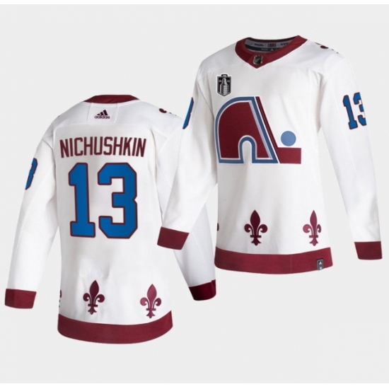 Men Colorado Avalanche 13 Valeri Nichushkin White 2022 Stanley Cup Final Patch Reverse Retro Stitched Jersey Men Colorado Avalanche 13 Valeri Nichushkin White 2022 Stanley Cup Final Patch Reverse Retro Stitched Jersey