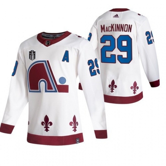 Men Colorado Avalanche 29 Nathan MacKinnon White 2022 Stanley Cup Final Patch Reverse Retro Stitched Jersey Men Colorado Avalanche 29 Nathan MacKinnon White 2022 Stanley Cup Final Patch Reverse Retro Stitched Jersey
