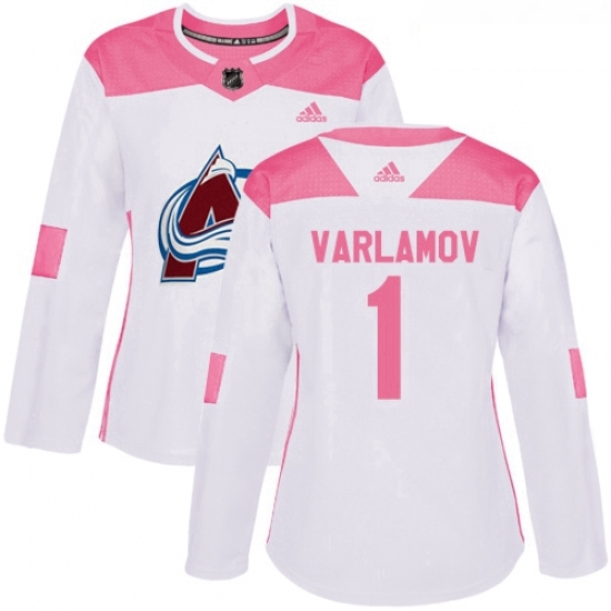 Womens Adidas Colorado Avalanche 1 Semyon Varlamov Authentic WhitePink Fashion NHL Jersey Womens Adidas Colorado Avalanche 1 Semyon Varlamov Authentic WhitePink Fashion NHL Jersey