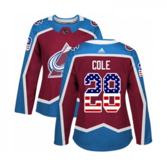 Womens Adidas Colorado Avalanche 28 Ian Cole Authentic Burgundy Red USA Flag Fashion NHL Jersey Womens Adidas Colorado Avalanche 28 Ian Cole Authentic Burgundy Red USA Flag Fashion NHL Jersey