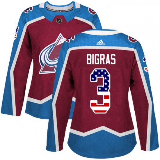 Womens Adidas Colorado Avalanche 3 Chris Bigras Authentic Burgundy Red USA Flag Fashion NHL Jersey Womens Adidas Colorado Avalanche 3 Chris Bigras Authentic Burgundy Red USA Flag Fashion NHL Jersey