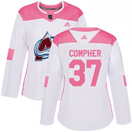 Womens Adidas Colorado Avalanche 37 JT Compher Authentic WhitePink Fashion NHL Jersey Womens Adidas Colorado Avalanche 37 JT Compher Authentic WhitePink Fashion NHL Jersey