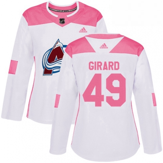 Womens Adidas Colorado Avalanche 49 Samuel Girard Authentic White Pink Fashion NHL Jersey Womens Adidas Colorado Avalanche 49 Samuel Girard Authentic White Pink Fashion NHL Jersey