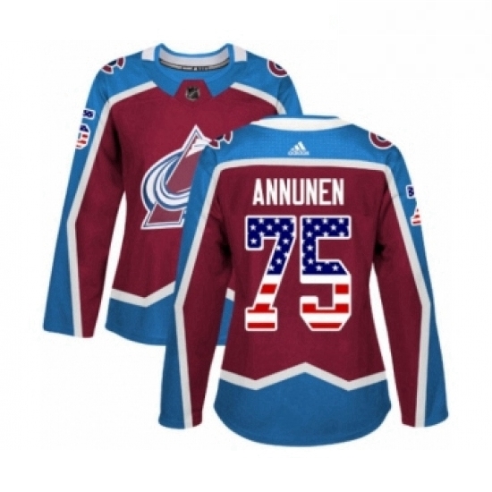Womens Adidas Colorado Avalanche 75 Justus Annunen Authentic Burgundy Red USA Flag Fashion NHL Jersey Womens Adidas Colorado Avalanche 75 Justus Annunen Authentic Burgundy Red USA Flag Fashion NHL Jersey