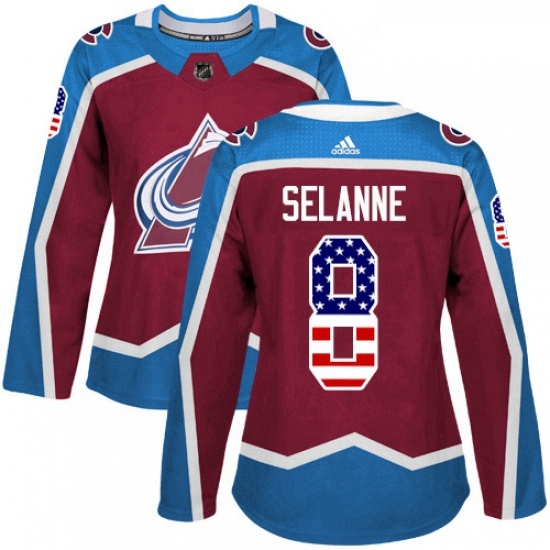 Womens Adidas Colorado Avalanche 8 Teemu Selanne Authentic Burgundy Red USA Flag Fashion NHL Jersey Womens Adidas Colorado Avalanche 8 Teemu Selanne Authentic Burgundy Red USA Flag Fashion NHL Jersey