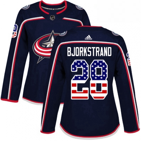 Womens Adidas Columbus Blue Jackets 28 Oliver Bjorkstrand Authentic Navy Blue USA Flag Fashion NHL Jersey Womens Adidas Columbus Blue Jackets 28 Oliver Bjorkstrand Authentic Navy Blue USA Flag Fashion NHL Jersey