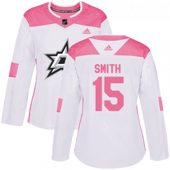 Womens Adidas Dallas Stars 15 Bobby Smith Authentic WhitePink Fashion NHL Jersey 