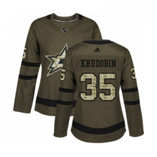 Womens Adidas Dallas Stars 35 Anton Khudobin Authentic Green Salute to Service NHL Jersey Womens Adidas Dallas Stars 35 Anton Khudobin Authentic Green Salute to Service NHL Jersey