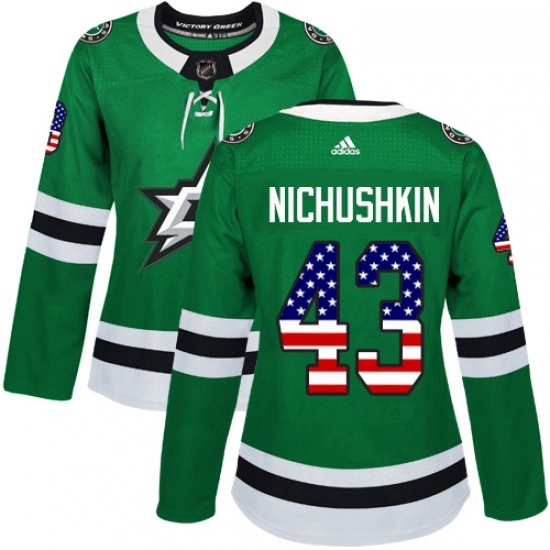 Womens Adidas Dallas Stars 43 Valeri Nichushkin Authentic Green USA Flag Fashion NHL Jersey Womens Adidas Dallas Stars 43 Valeri Nichushkin Authentic Green USA Flag Fashion NHL Jersey