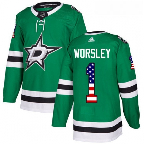 Youth Adidas Dallas Stars 1 Gump Worsley Authentic Green USA Flag Fashion NHL Jersey Youth Adidas Dallas Stars 1 Gump Worsley Authentic Green USA Flag Fashion NHL Jersey