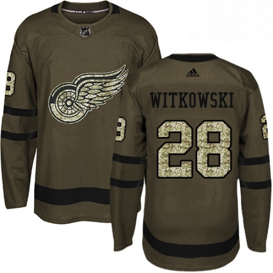 Mens Adidas Detroit Red Wings 28 Luke Witkowski Authentic Green Salute to Service NHL Jersey Mens Adidas Detroit Red Wings 28 Luke Witkowski Authentic Green Salute to Service NHL Jersey