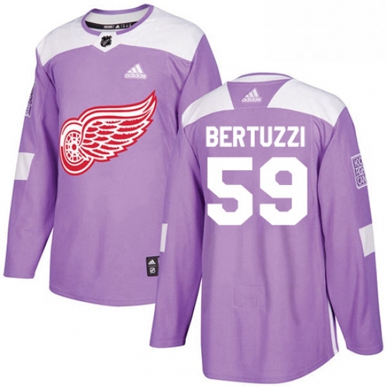 Mens Adidas Detroit Red Wings 59 Tyler Bertuzzi Authentic Purple Fights Cancer Practice NHL Jersey 