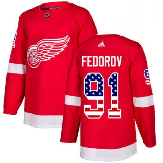 Mens Adidas Detroit Red Wings 91 Sergei Fedorov Authentic Red USA Flag Fashion NHL Jersey Mens Adidas Detroit Red Wings 91 Sergei Fedorov Authentic Red USA Flag Fashion NHL Jersey