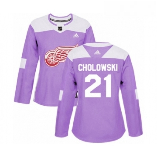 Womens Adidas Detroit Red Wings 21 Dennis Cholowski Authentic Purple Fights Cancer Practice NHL Jersey Womens Adidas Detroit Red Wings 21 Dennis Cholowski Authentic Purple Fights Cancer Practice NHL Jersey