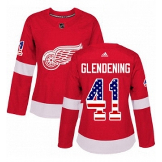 Womens Adidas Detroit Red Wings 41 Luke Glendening Authentic Red USA Flag Fashion NHL Jersey Womens Adidas Detroit Red Wings 41 Luke Glendening Authentic Red USA Flag Fashion NHL Jersey