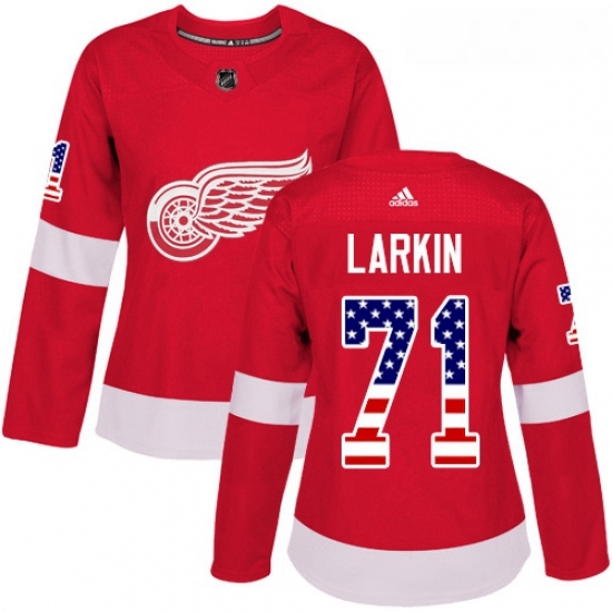Womens Adidas Detroit Red Wings 71 Dylan Larkin Authentic Red USA Flag Fashion NHL Jersey Womens Adidas Detroit Red Wings 71 Dylan Larkin Authentic Red USA Flag Fashion NHL Jersey
