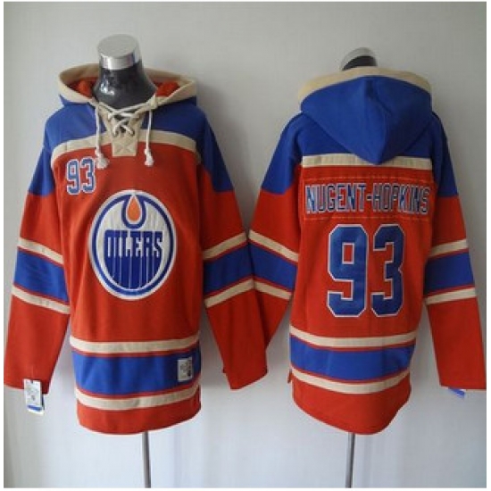 Edmonton Oilers #93 Ryan Nugent-Hopkins Orange Sawyer Hooded Sweatshirt Stitched NHL Jersey Edmonton Oilers #93 Ryan Nugent-Hopkins Orange Sawyer Hooded Sweatshirt Stitched NHL Jersey