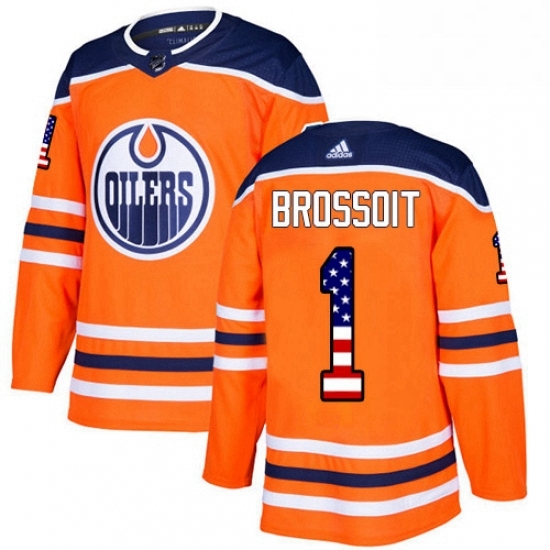 Mens Adidas Edmonton Oilers 1 Laurent Brossoit Authentic Orange USA Flag Fashion NHL Jersey Mens Adidas Edmonton Oilers 1 Laurent Brossoit Authentic Orange USA Flag Fashion NHL Jersey