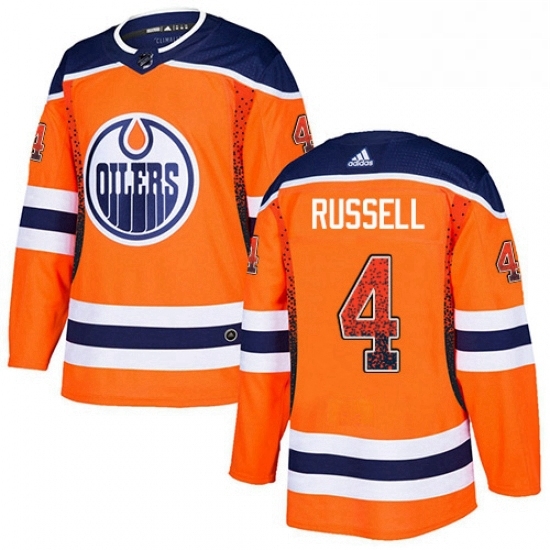 Mens Adidas Edmonton Oilers 4 Kris Russell Authentic Orange Drift Fashion NHL Jersey 