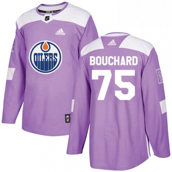Mens Adidas Edmonton Oilers 75 Evan Bouchard Authentic Purple Fights Cancer Practice NHL Jersey Mens Adidas Edmonton Oilers 75 Evan Bouchard Authentic Purple Fights Cancer Practice NHL Jersey