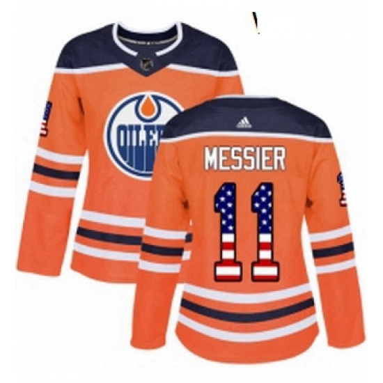 Womens Adidas Edmonton Oilers 11 Mark Messier Authentic Orange USA Flag Fashion NHL Jersey Womens Adidas Edmonton Oilers 11 Mark Messier Authentic Orange USA Flag Fashion NHL Jersey