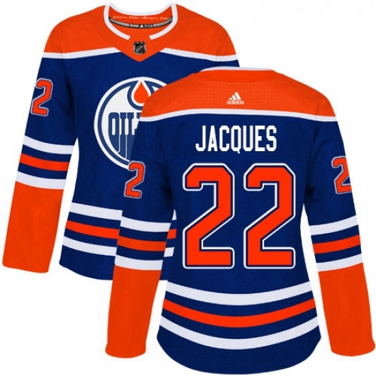 Womens Adidas Edmonton Oilers 22 Jean Francois Jacques Authentic Royal Blue Alternate NHL Jersey Womens Adidas Edmonton Oilers 22 Jean Francois Jacques Authentic Royal Blue Alternate NHL Jersey