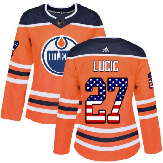 Womens Adidas Edmonton Oilers 27 Milan Lucic Authentic Orange USA Flag Fashion NHL Jersey Womens Adidas Edmonton Oilers 27 Milan Lucic Authentic Orange USA Flag Fashion NHL Jersey